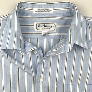 Men’s Blue Pinstriped Vintage Burberry Of London Dress Shirt In Size 15.5-34